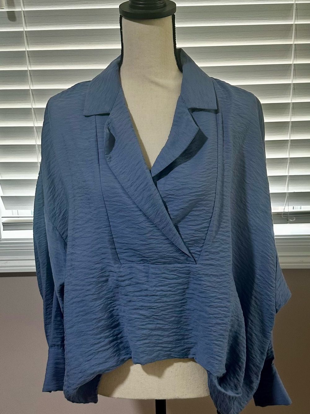 Anthropologie Textured Slate Blue V-Neck Blouse